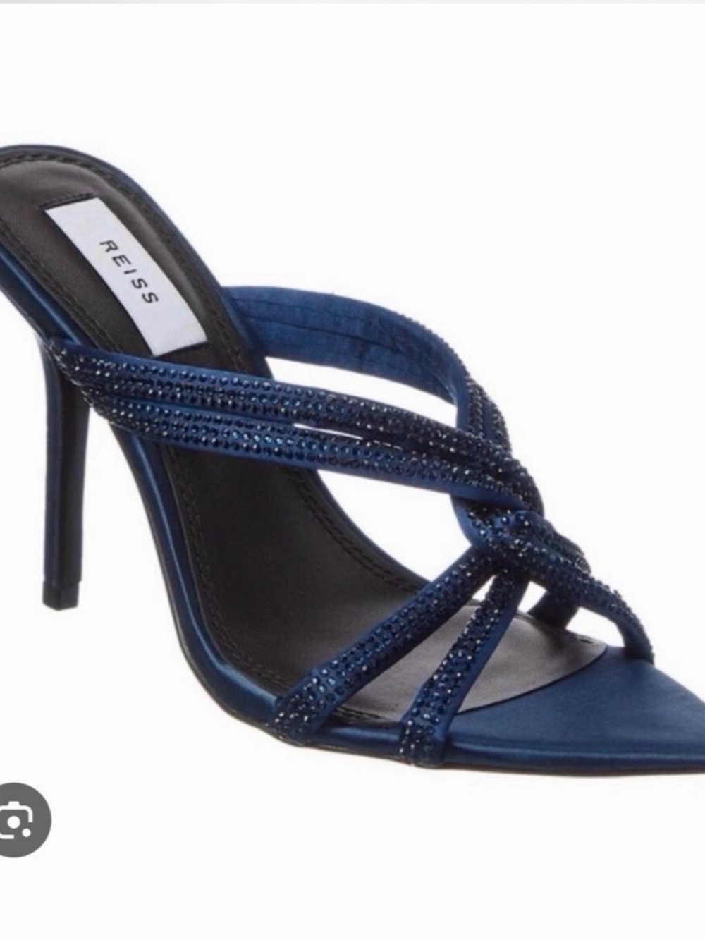 Reiss Navy Crystal-Strap Stiletto Mule